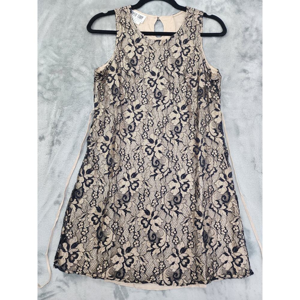 Vintage 90s Byer Too! Floral‎ Lace Overlay Satin Sleeveless Dress Size 9 Black
